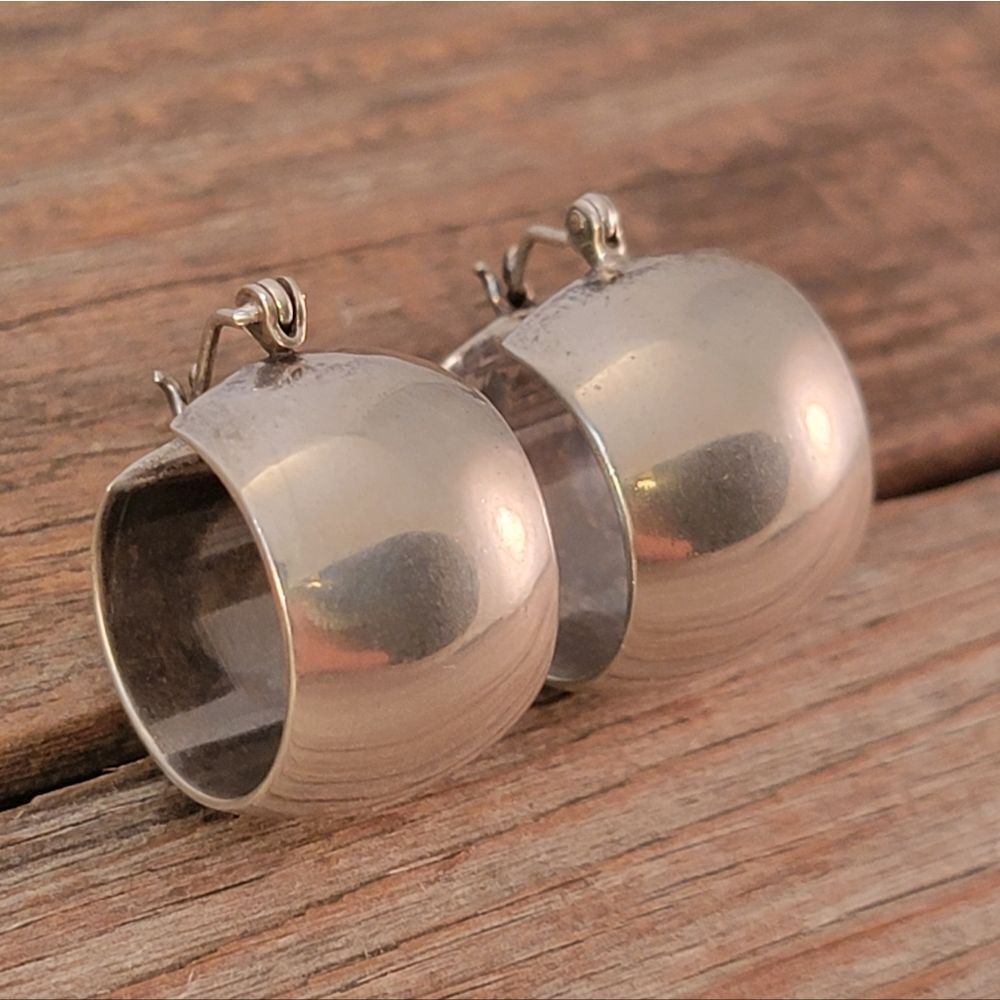 Sterling Extra Wide Rounded Hoop Earrings - Picture 4 of 8